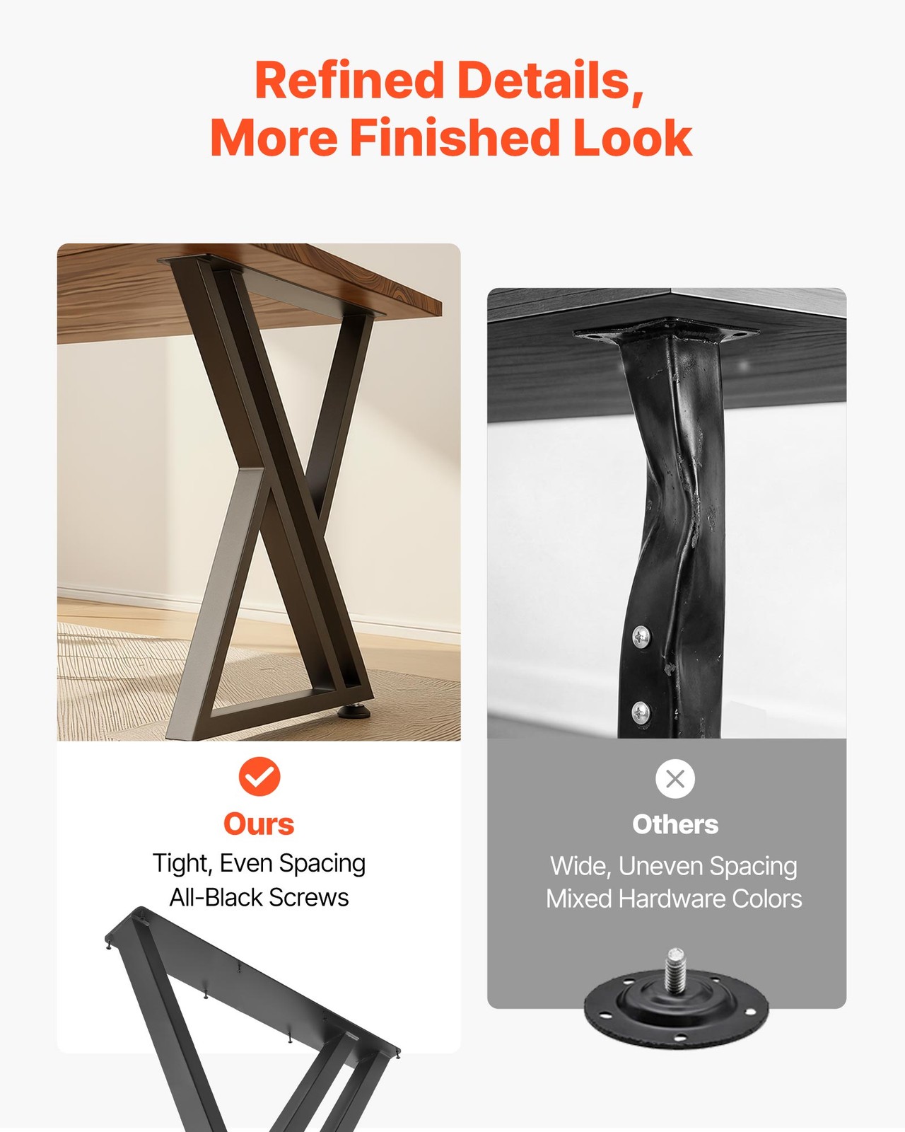 VEVOR Steel Table Legs 29.1 x 24 in 2204 lbs Heavy Duty for Desk Set of 2 Black