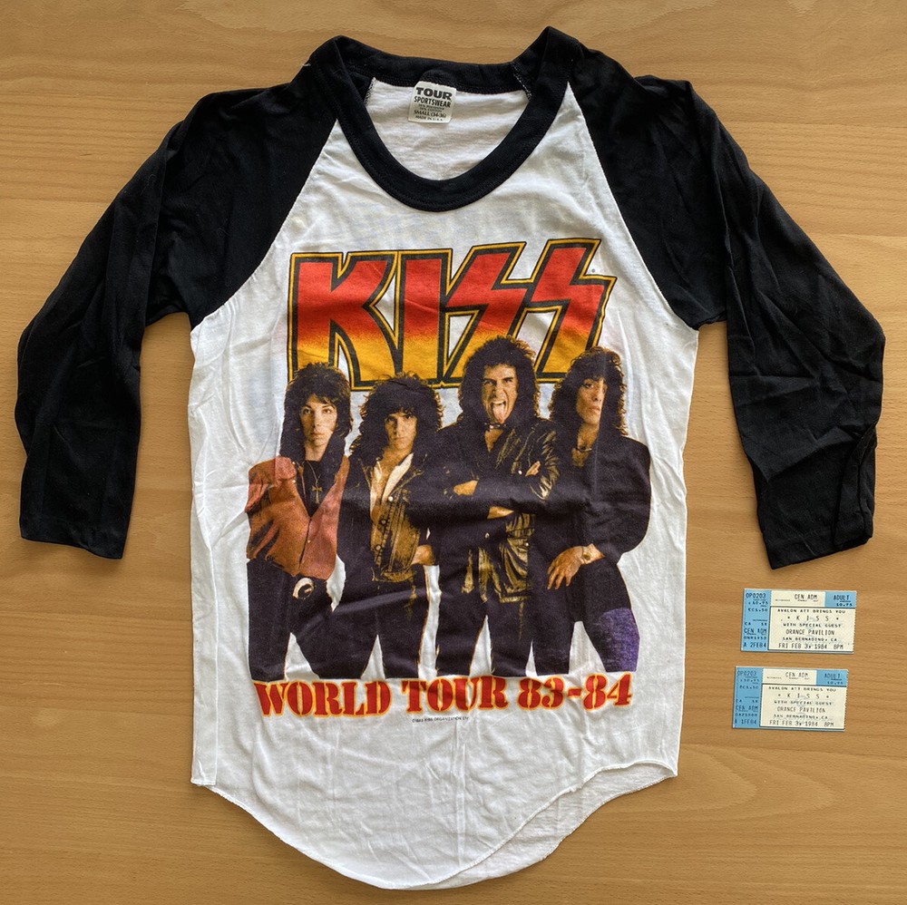 (VINTAGE) 1983 KISS World Tour Authentic Concert T Shirt Raglan (S) w/2 TICKETS!