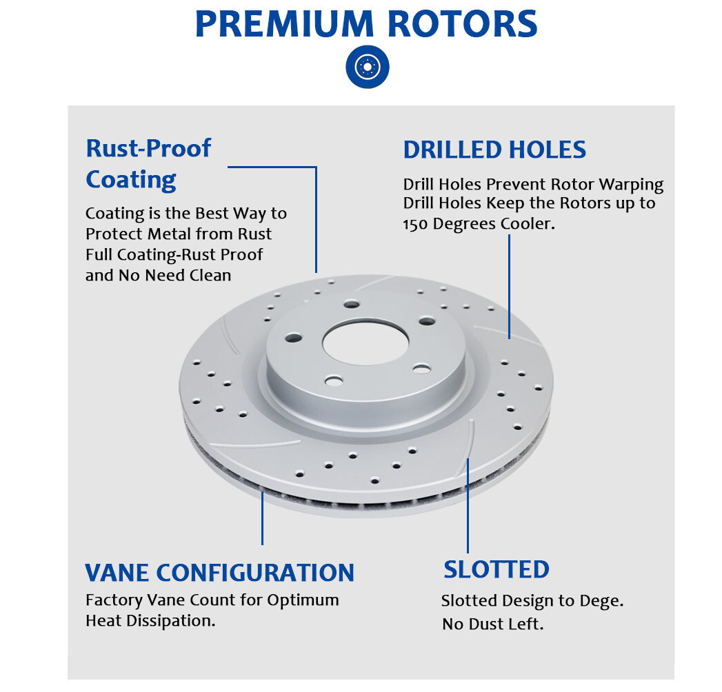 Drilled Slotted Front Rear Rotors and Brake Pads Kit for Nissan Altima Brakes
