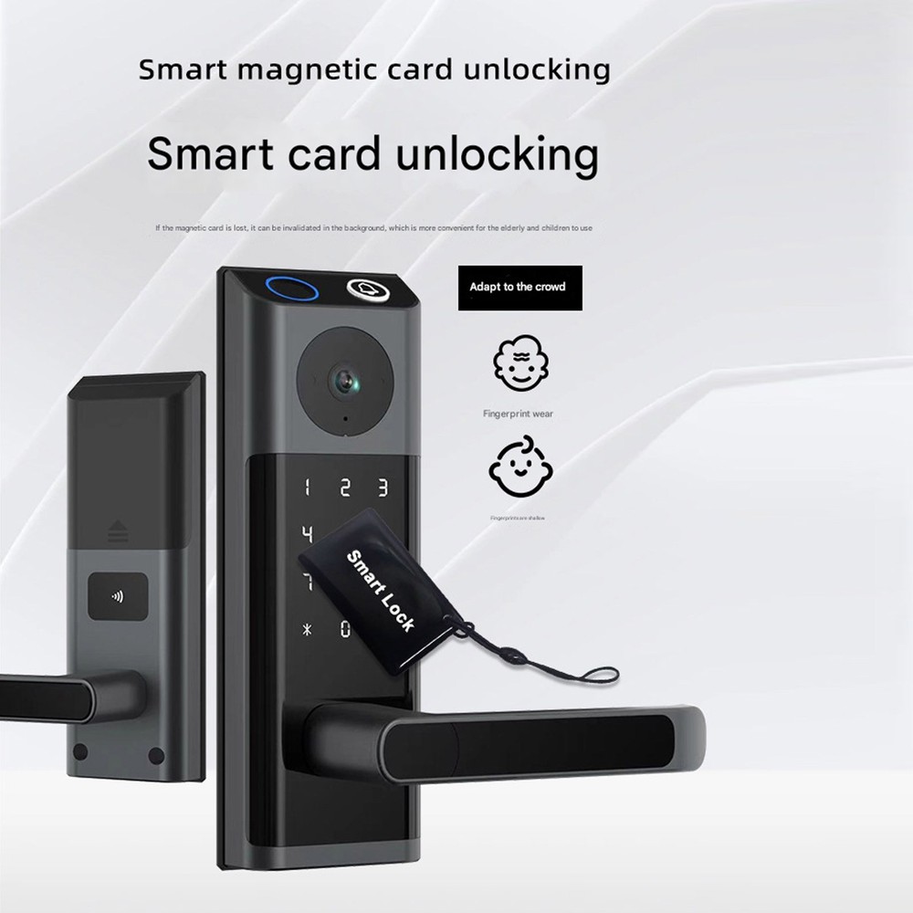 Smart Door Lock Fingerprint Camera Handle Keyless WiFi APP Control
