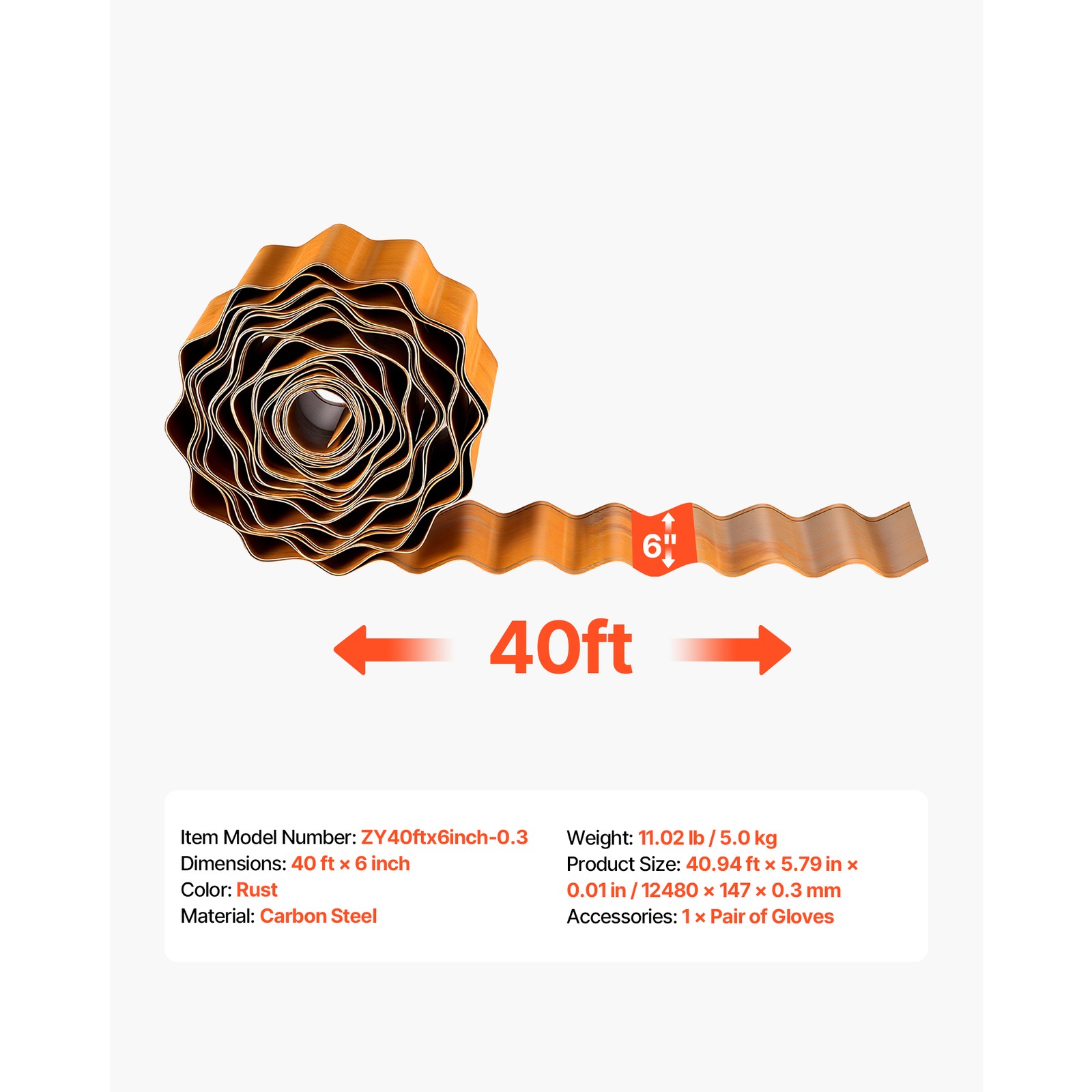 Uimoso Carbon Steel Garden Edging 40 ft x 6 in Metal Landscape Border