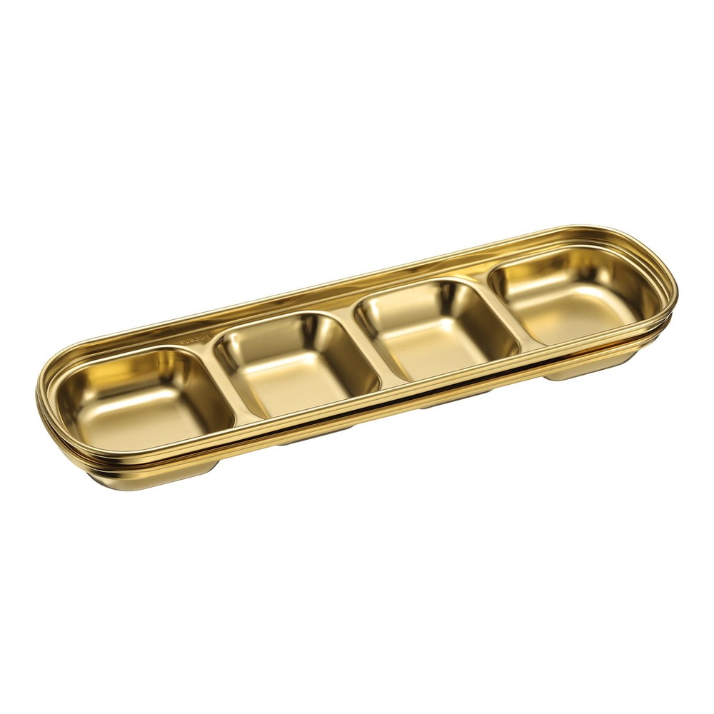 2pcs Metal Dish Dipping with 4 Rectangular Compartment Divided Gold