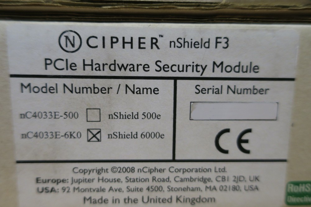 Thales nCipher NC4033E-6K0 6000e nShield F3 PCIe Hardware Security Mod N CIPHER