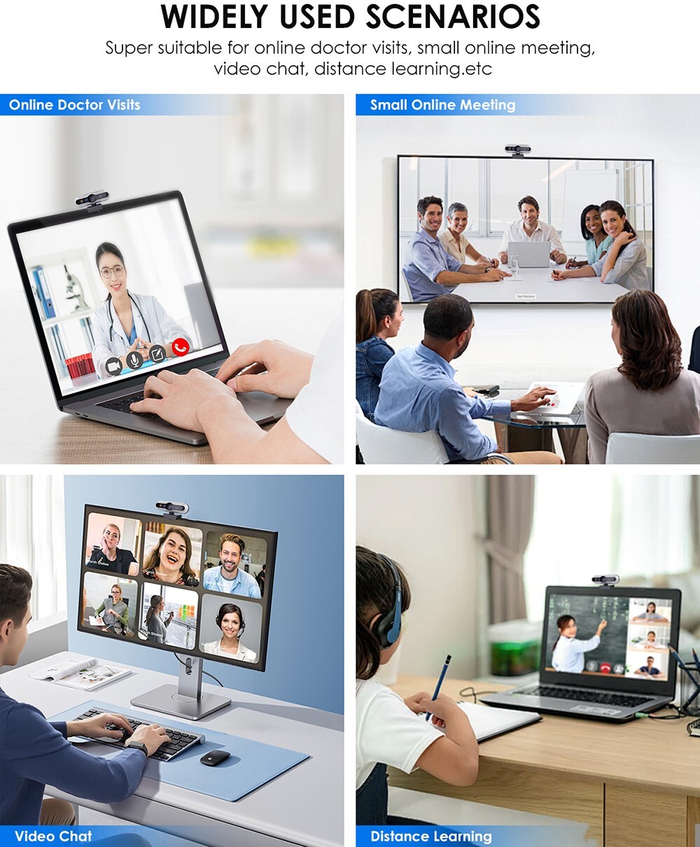 TOALLIN 2K QHD Webcam Auto-Focus Windows Hello Privacy Shutter with Microphone