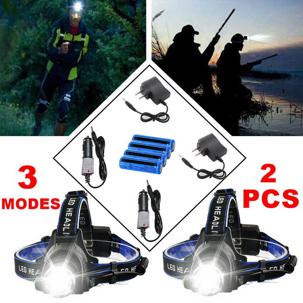 2PACK Super Bright LED Headlamp Rechargeable Headlight Head Lamp Flashlight HOT