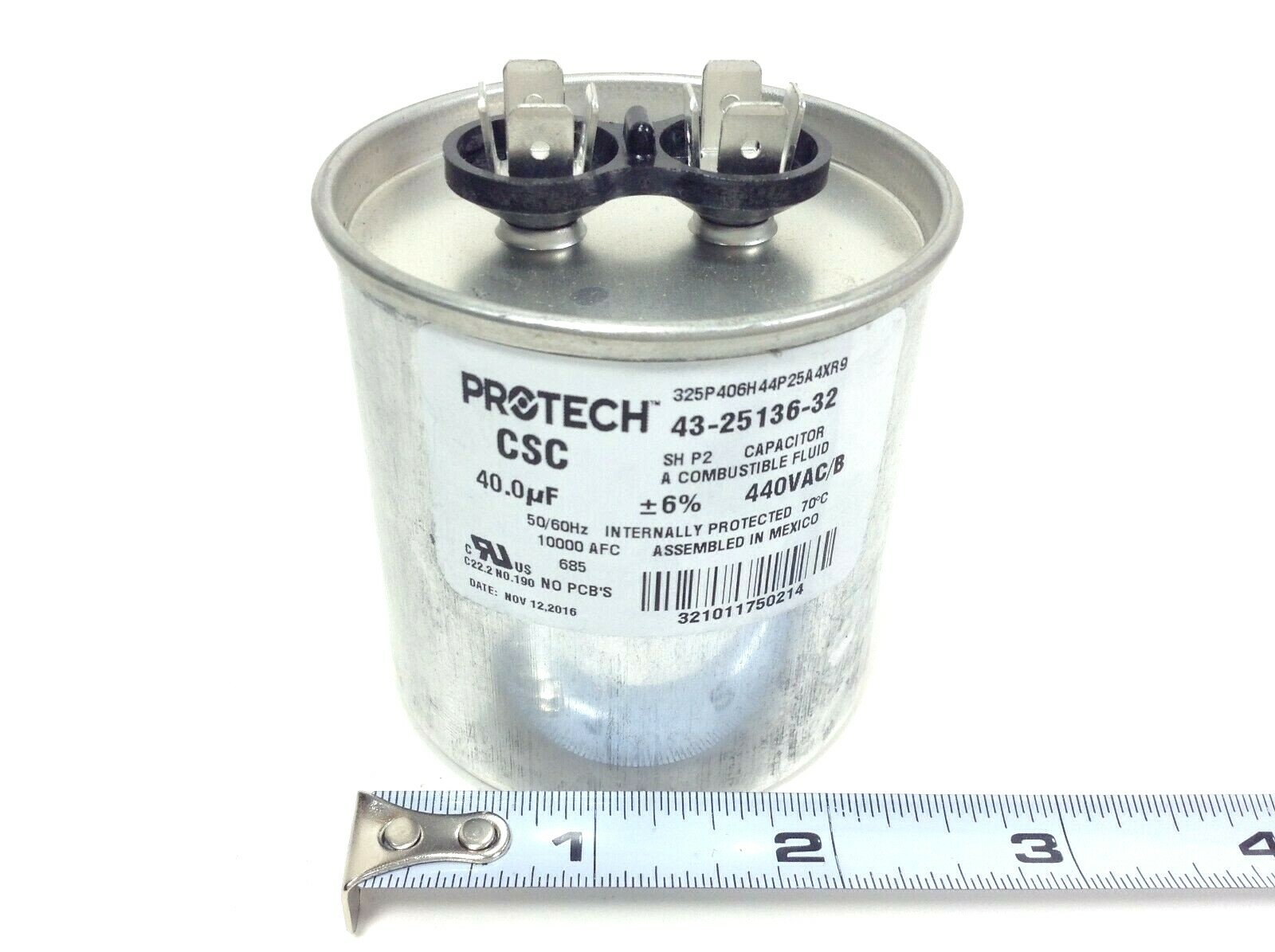 40 MFD 440 Volt Round Run Capacitor - ProTech 43-25136-32 Rheem Ruud HVAC NEW