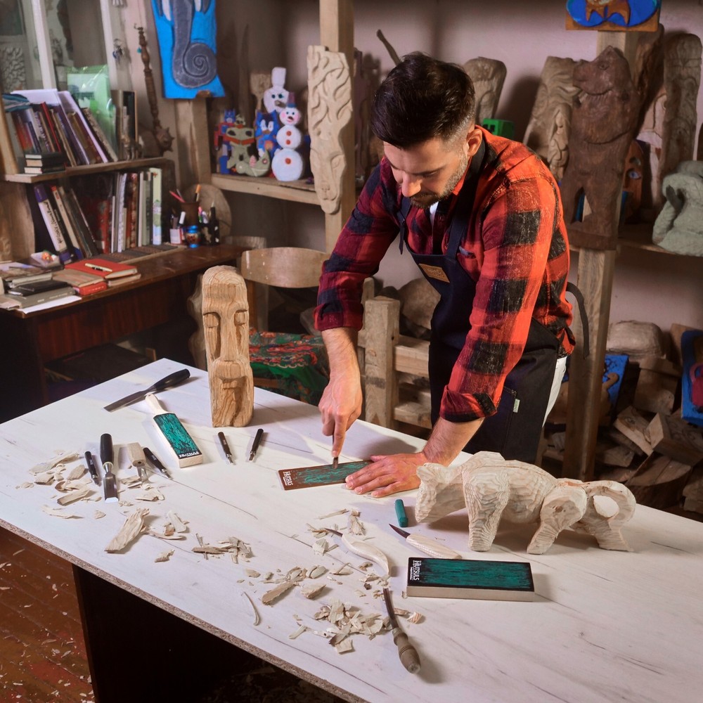 Hutsuls Knife Stropping Leather Sharpening Strop Green White Compound Sharpener