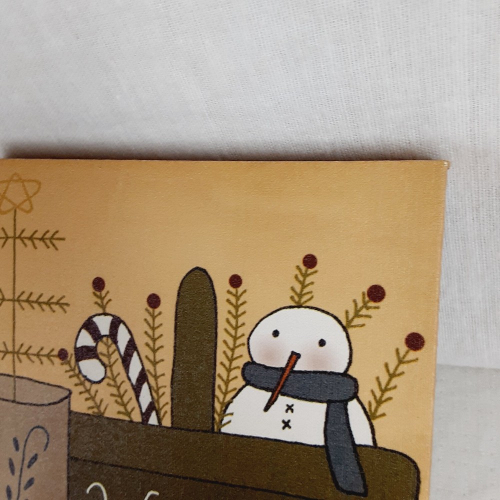 Primitive Canvas Wall Hanging Tabletop Decor Christmas "WINTER" Snowman Rustic