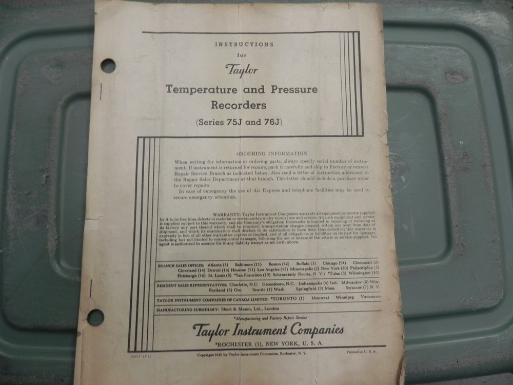 Vintage Taylor 1 week chart Thermometer Original working condition