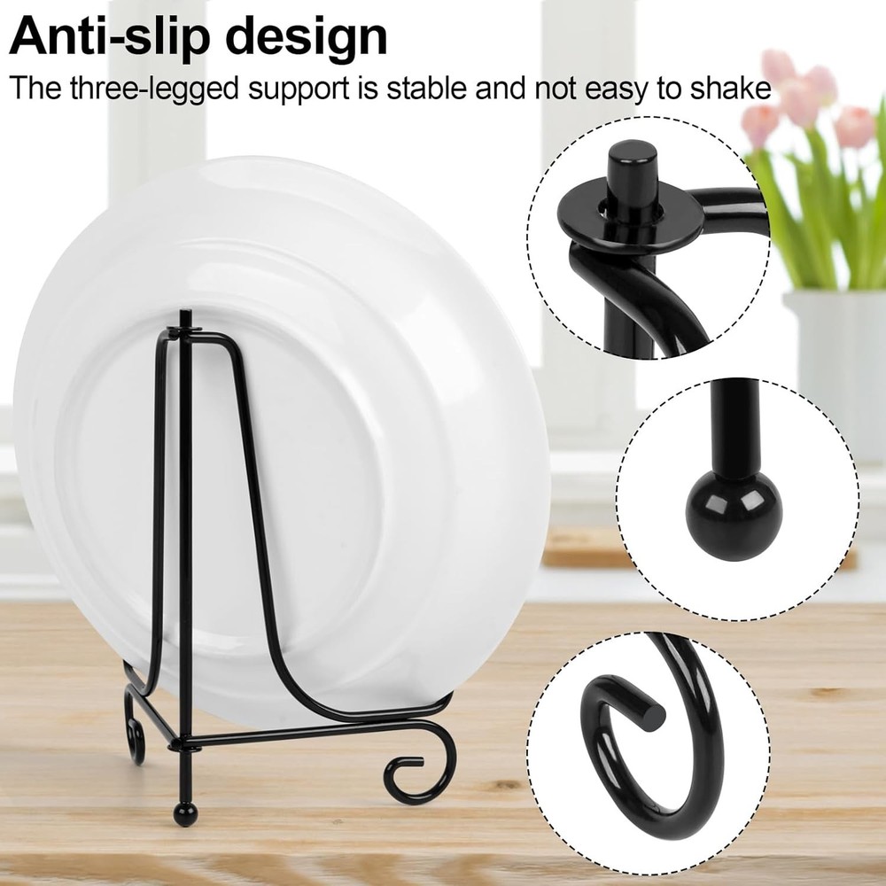 Space-Saving 4 Pack 6-Inch Foldable Plate Stands - Stylish Black Design