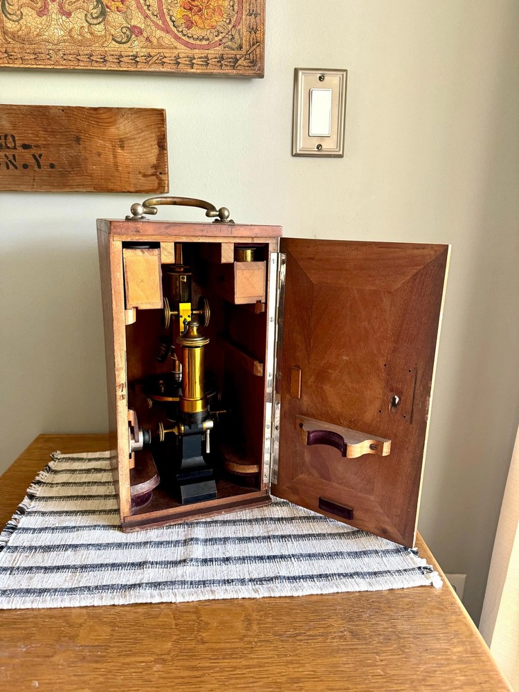 Antique E. Leitz Wetzlar Brass Microscope| Antique Brass Microscope in Org. Box