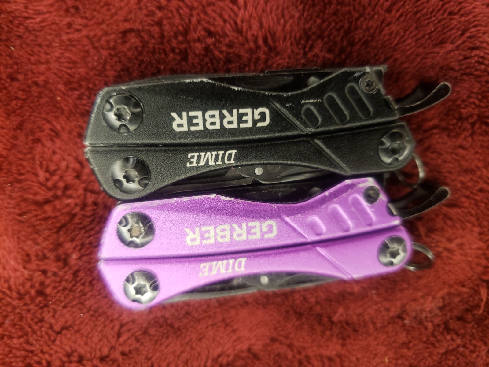 Lot of 2 Gerber Multi Tool Dime multiplier Black & Purple