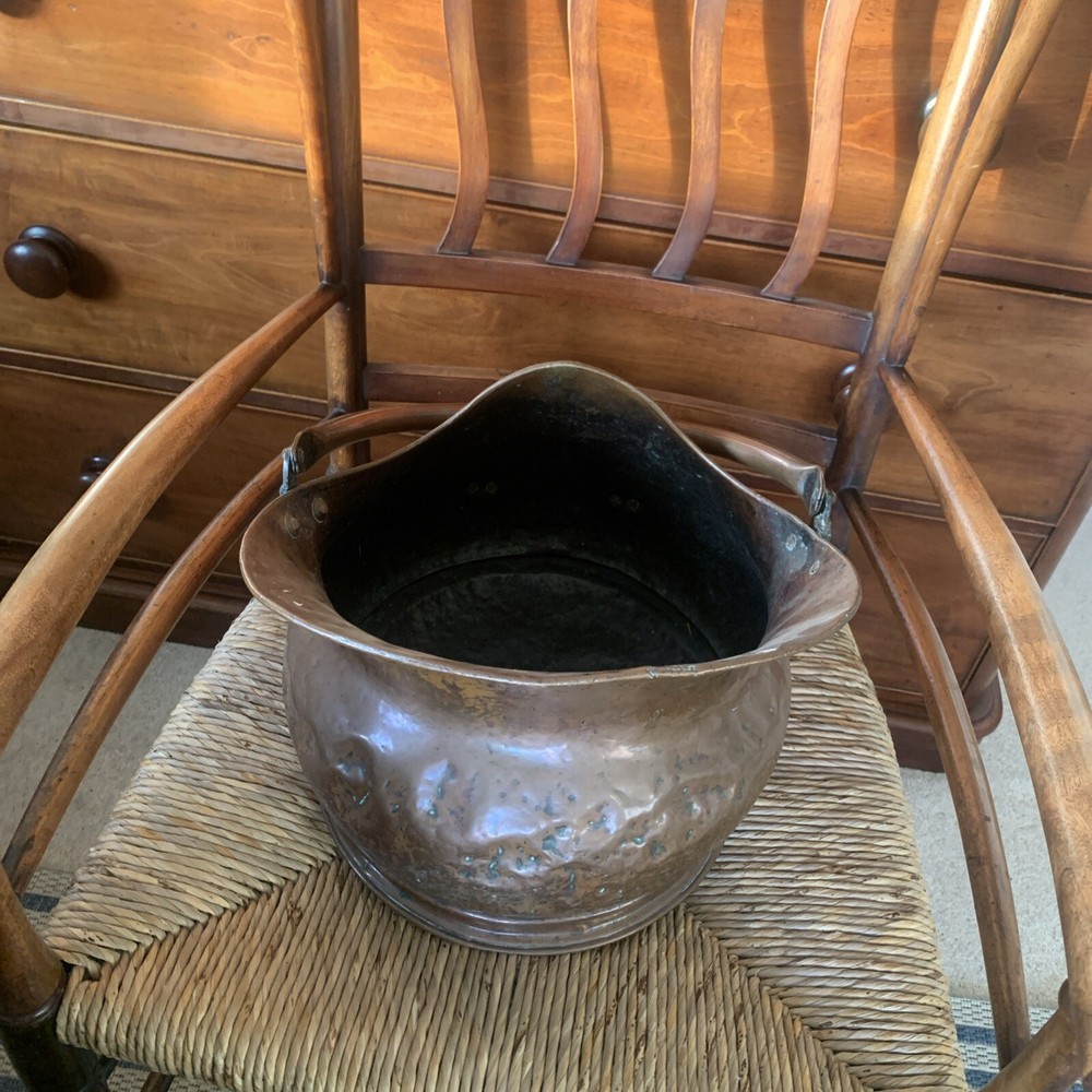 Antique victorian copper coal scuttle bucket