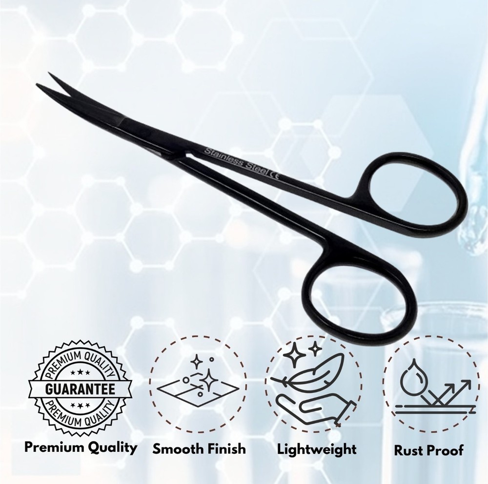 4.5" Micro IRIS Dissecting Scissors Curved Pointed Tips Stainless Steel-Black