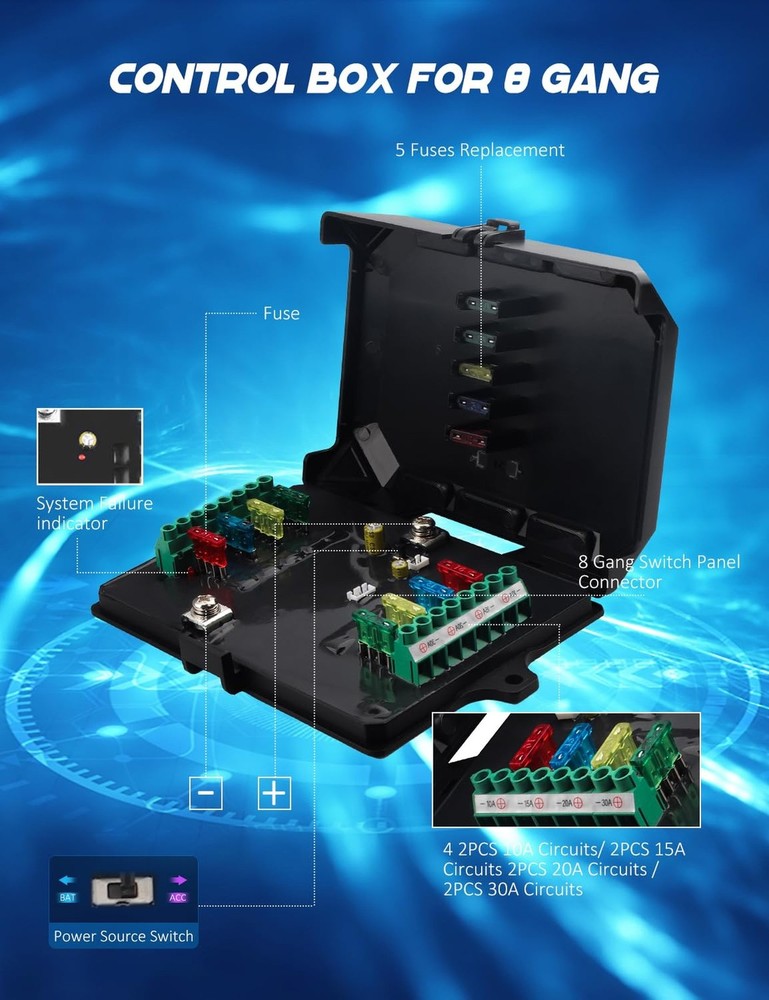 Chelhead 8 Gang Switch Panel APP Control with Electronic Relays, Universal Ci...