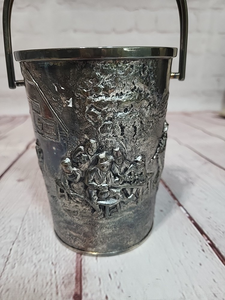 Vintage DENMARK Repousse Silver Plate Bucket with Attached Handle