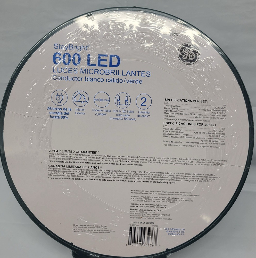 Ge Staybright Micro Bright 600ct LED Warm White Dome String Lights 124 Ft Spool