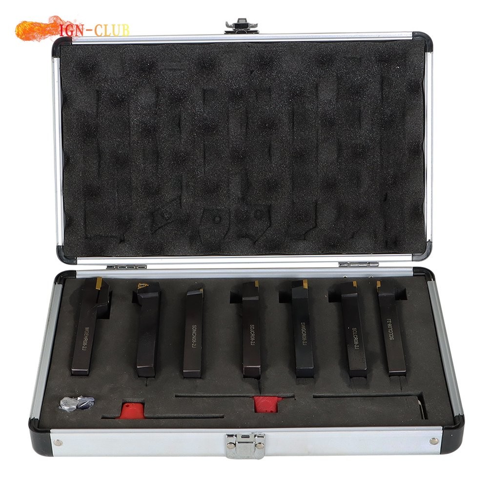 7Pcs Carbide Indexable Turning Tool 1/2" Lathe Tool Bit Thread Insert Holder Kit