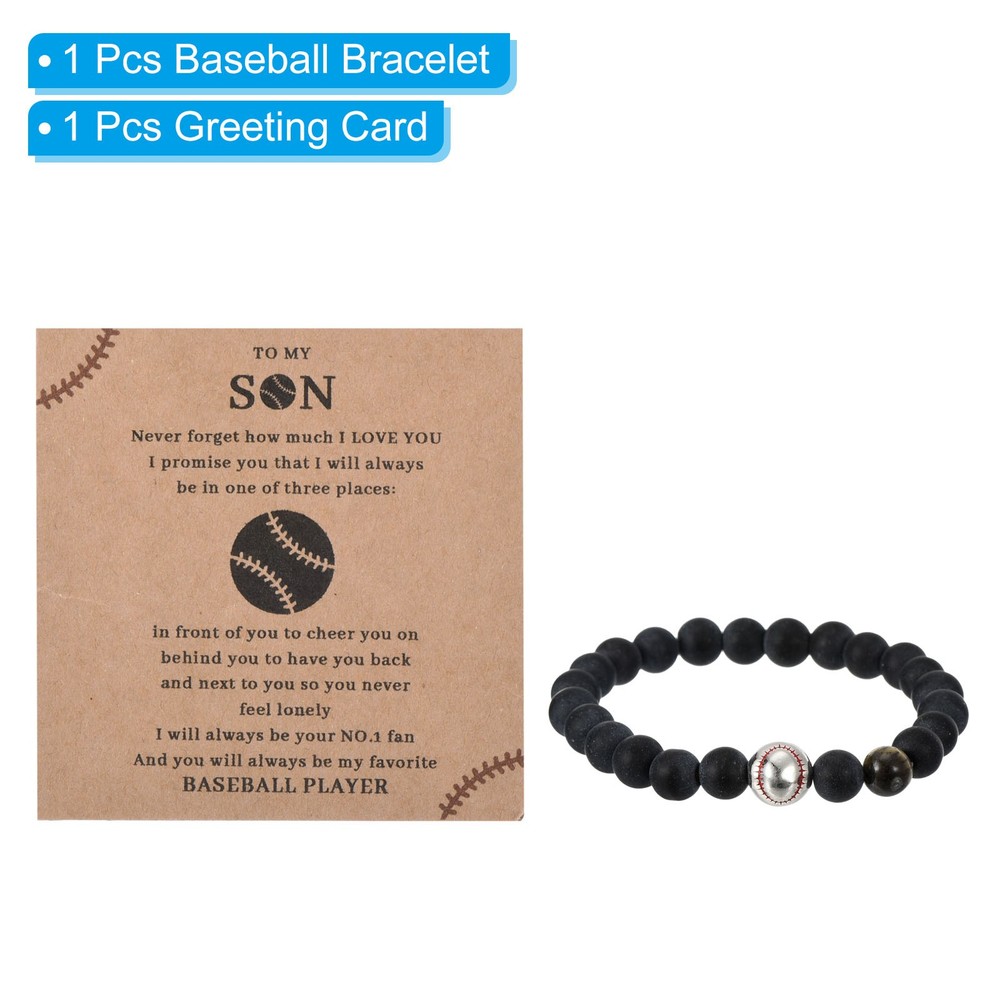 Baseball Bracelets, Beaded Baseball Gift Adjustable Wristbands for Son Black