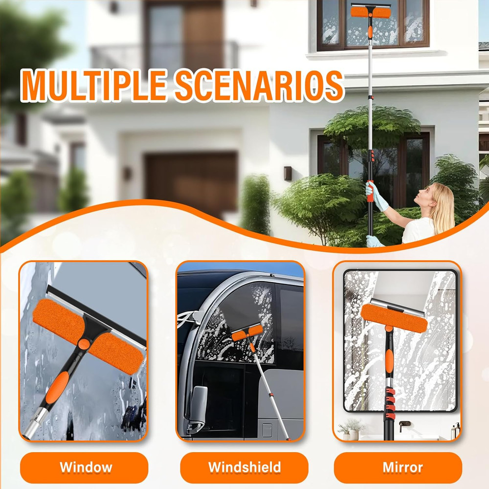 26FT Telescoping Window Squeegee Kit | 2-In-1 Professional Window Washer & Micro