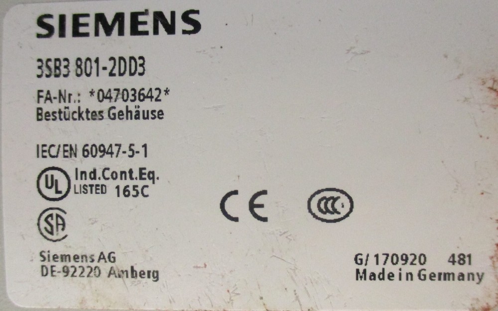 Siemens 3SB3801-2DD3 Enclosure For Command Devices