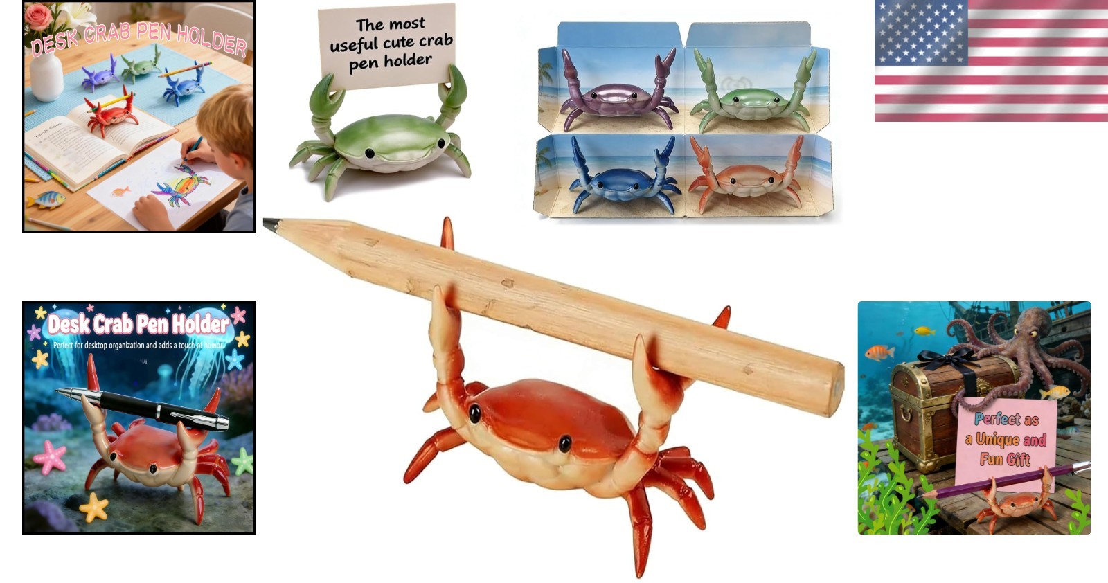 4PCS Whimsical Crab Pen Holders - Cute Desk Organizers for Creative Spaces