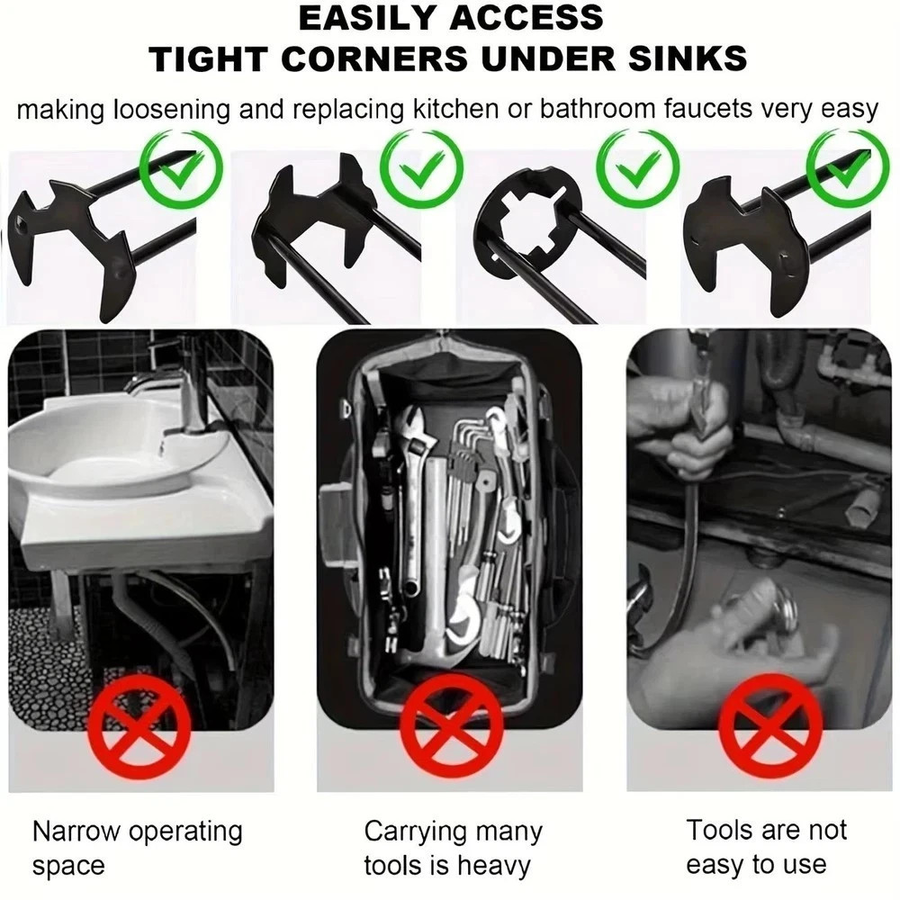 Multifunctional Sink Wrench Set, 2-Pack Basin and Faucet Wrench Tool with Fou///