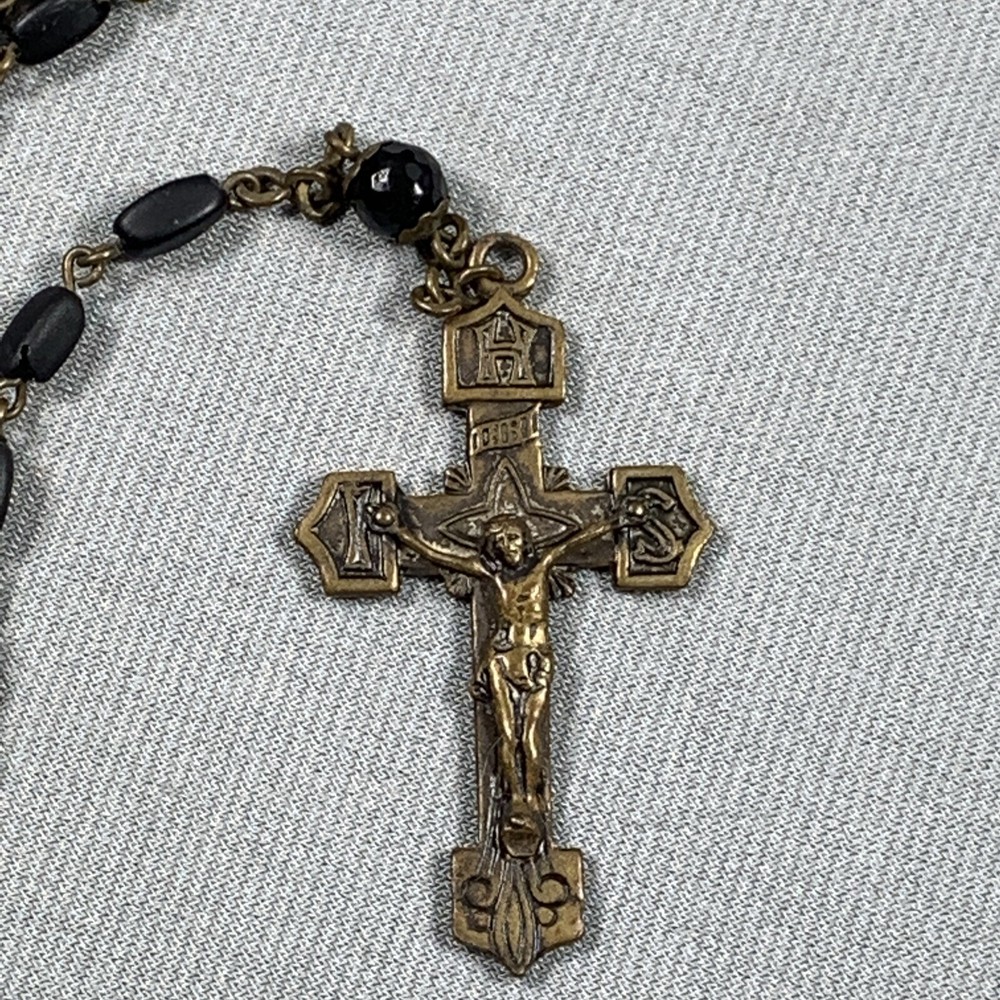 Vtg Czechoslovakia Rosary Black & Brass