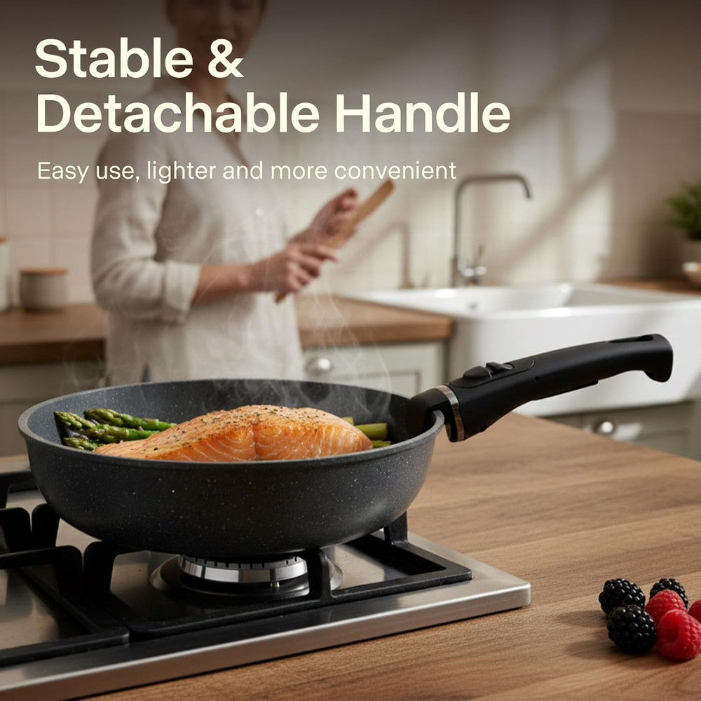 21 PCS Non-Stick Ceramic Cookware Set, Stackable & Portable, Black