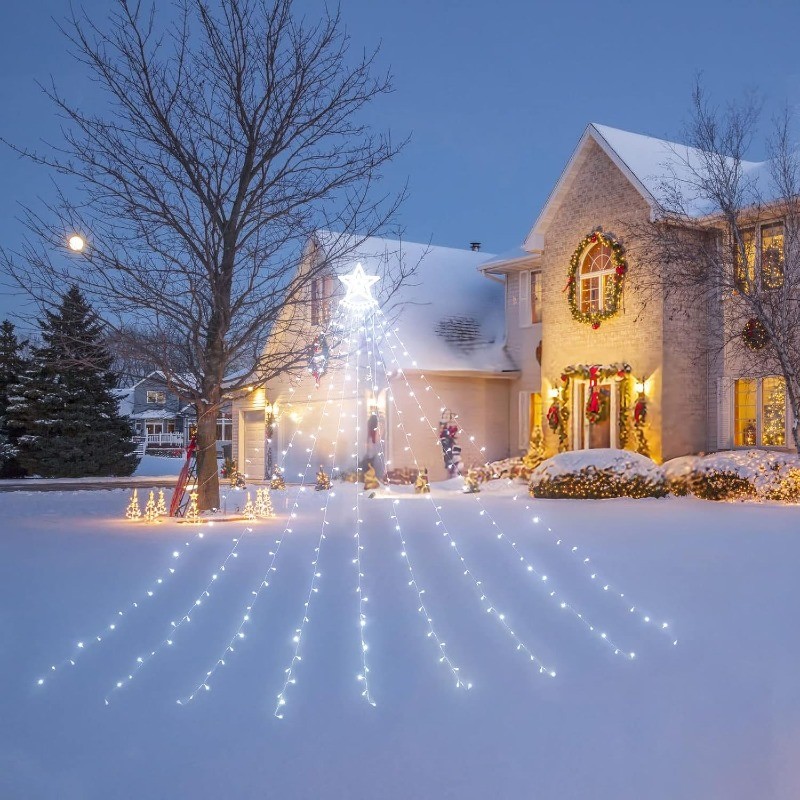 Waterfall String Lights, Plug-in White LED Meteor Shower Lights for Tree Decor
