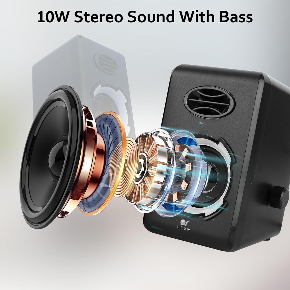 OROW Computer Speakers with 6 Lights Modes Bluetooth 5.0 3.5mm AUX USB