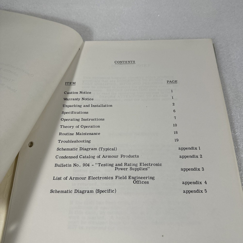 Armour Electronics T210B Transistorized Power Supply Operating Instructions