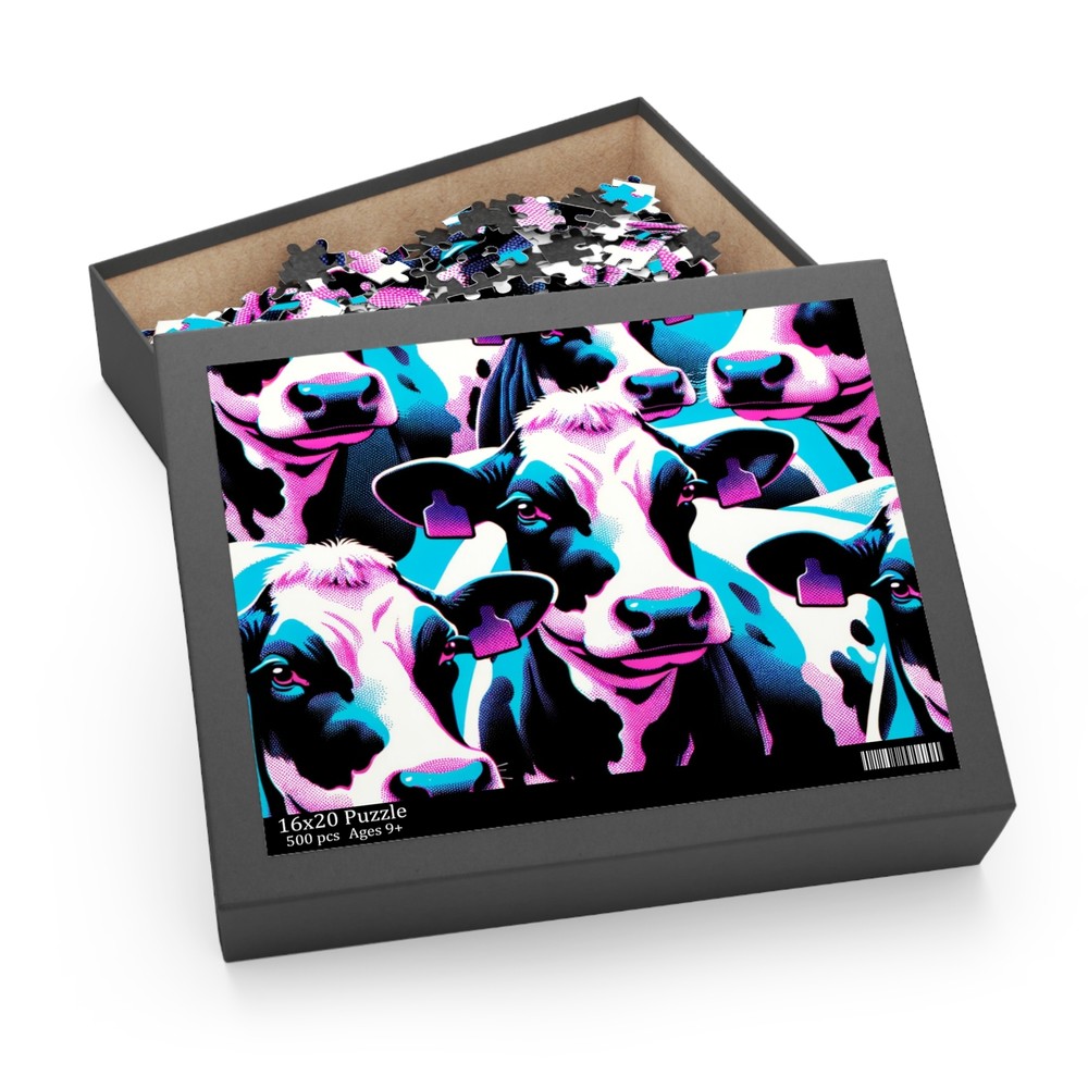 Puzzle 500-Piece Psychedelic Cow Pattern Art Farm