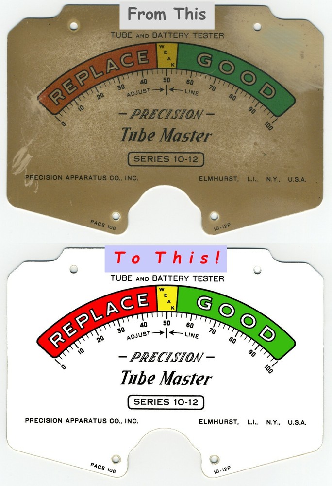 Precision 10-12 Tube Tester Meter Scale Faceplate   (Earlier Version)