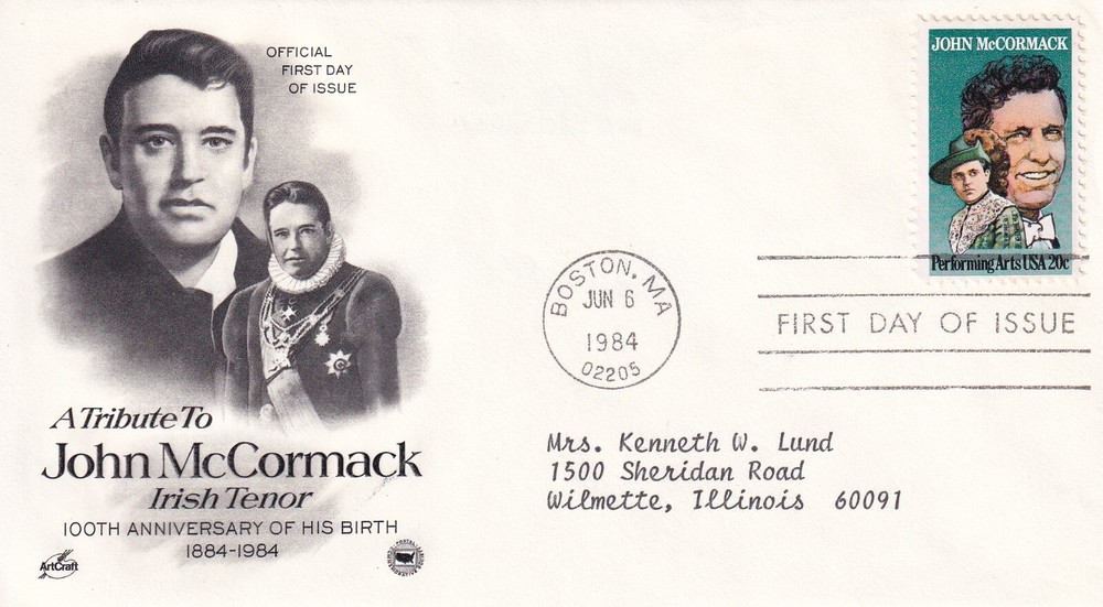STAMP US SCOTT 2090 "John McCormack" 20 CENT 1984 FDC - C