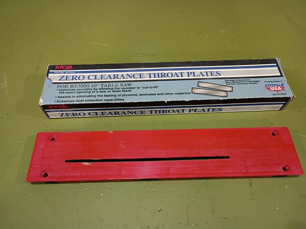 Ryobi BT3000 BT3100 Table Saw Zero Clearance Throat Plate Insert