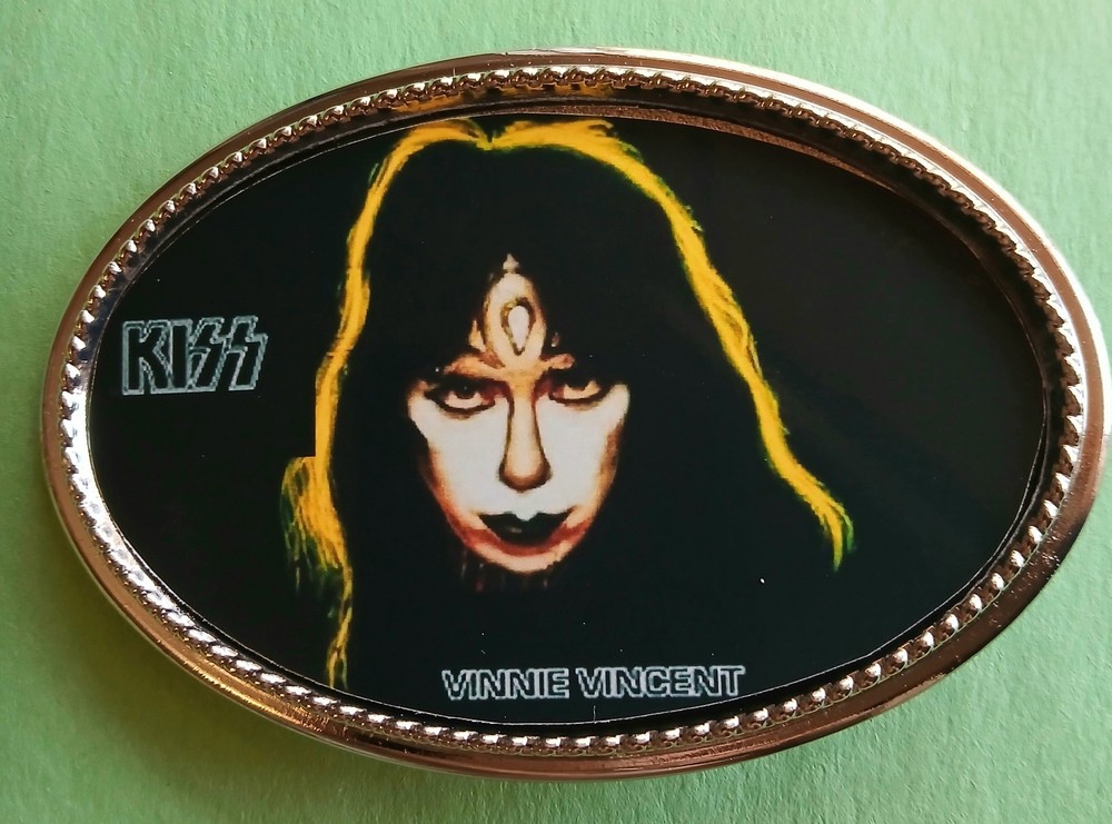 KISS Rock Band " VINNIE VINCENT"   Epoxy PHOTO MUSIC BELT BUCKLE - NEW!