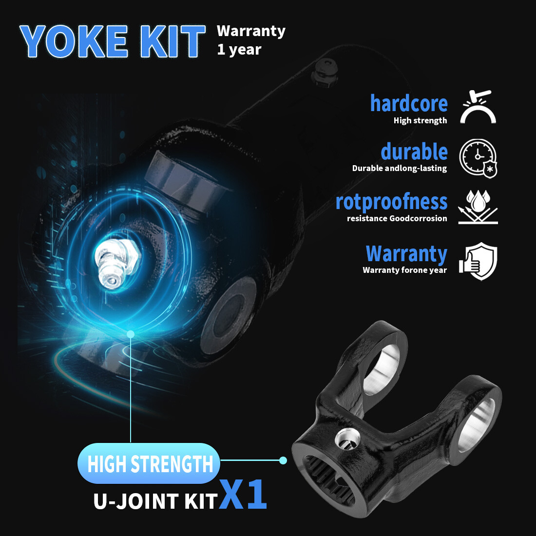 Front Prop Shaft Yoke & U-Joint (2 Side) for Polaris Ranger 700 800 900 Crew/XP