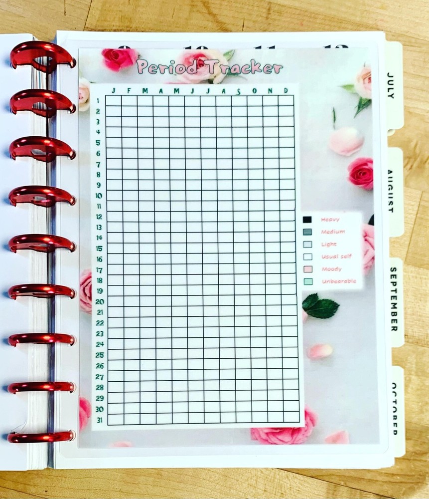 Period Menstrual Cycle Yearly Tracker Dashboard Insert 4 use w HAPPY Planner