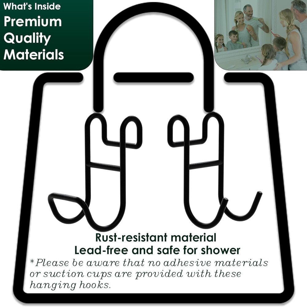 Black Shower Caddy with Hooks - 2 Pack 1 Closed 1 Open Hooks,