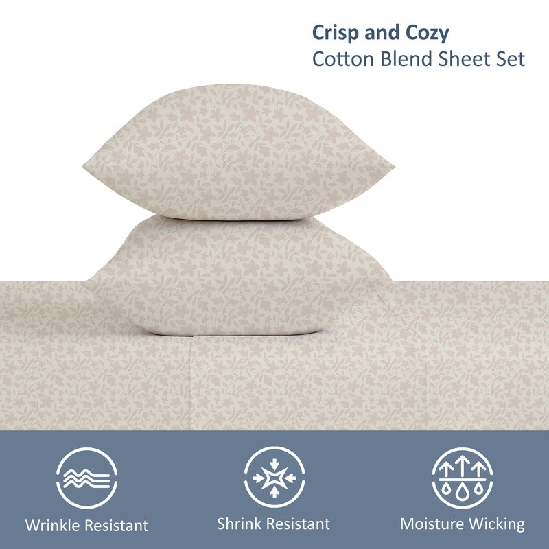 300 Thread Count Percale Bed Sheet Set Soft Breathable Moisture Wicking 4 Pieces