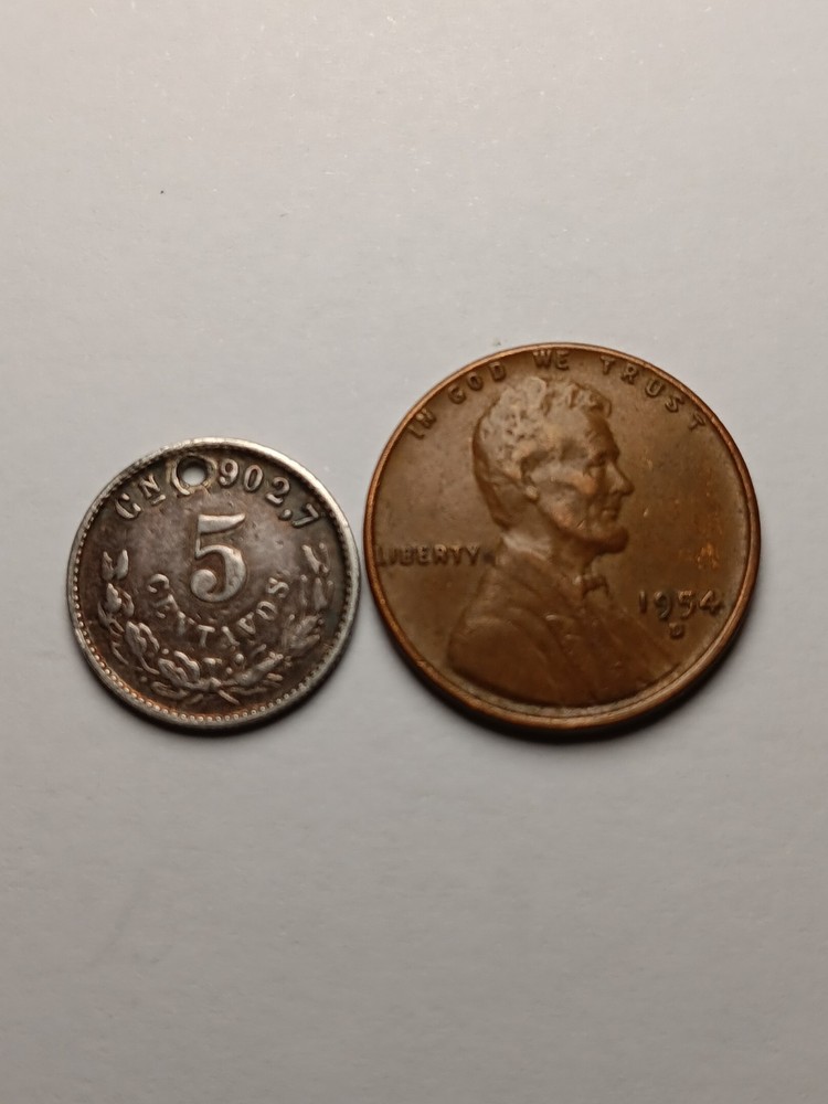 1901 Cn Q Mexico Second Republic Silver 5 Centavos (Holed)