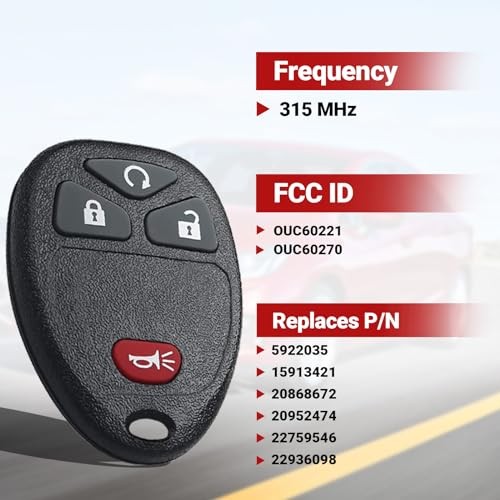 Key Fob Keyless Entry Remote Control Compatible with Chevy Silverado 4Btn, 2PC