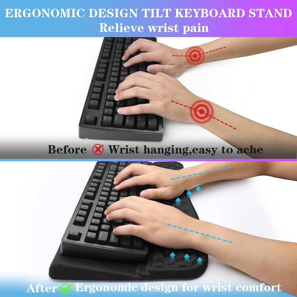 Computer Keyboard Stand Pad with Wrist Rest, Ergonomic Comfy Tilted Keyboard ...