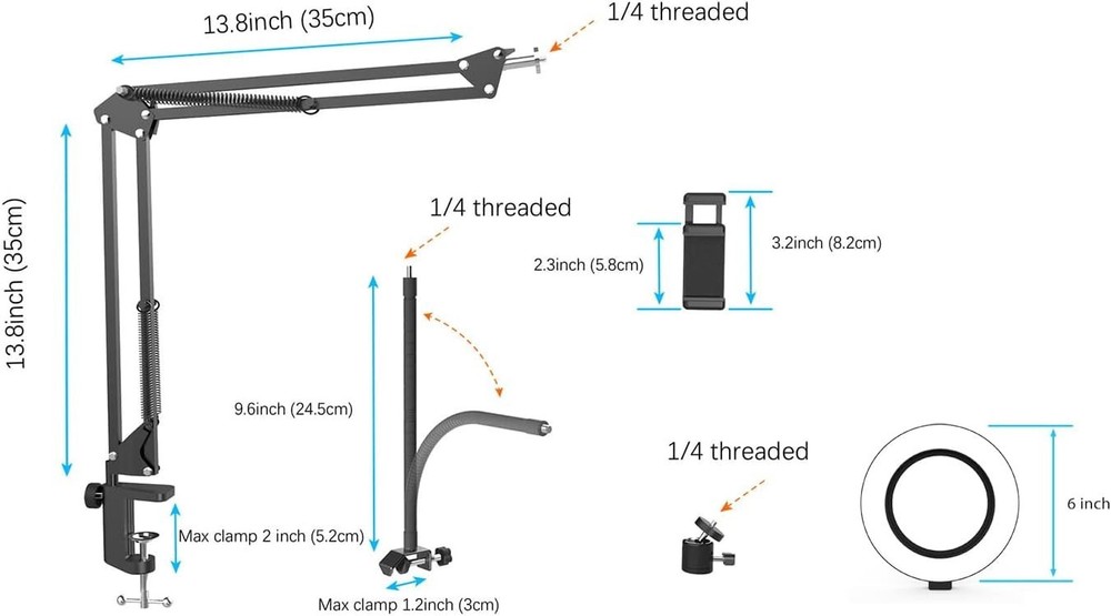 Compact Overhead Camera Mount with Adjustable Ring Light for Filming & Tutorials
