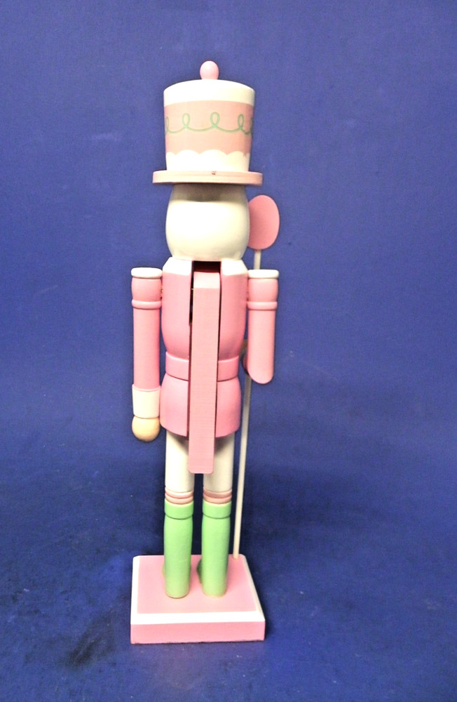 Easter Bunny Pink Wooden Nutcracker w/ Easter Egg Top Hat 14" Tall