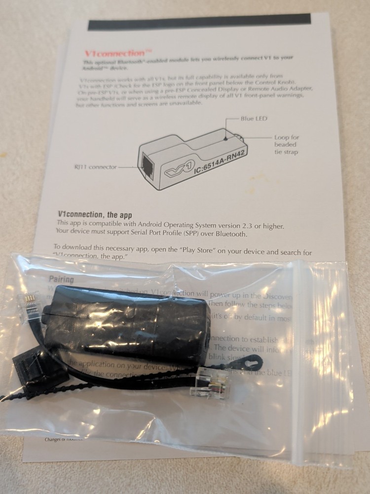 V1 CONNECTION LE BLUETOOTH IPHONE ANDROID VALENTINE V1 CONNECTION RADAR DETECTOR