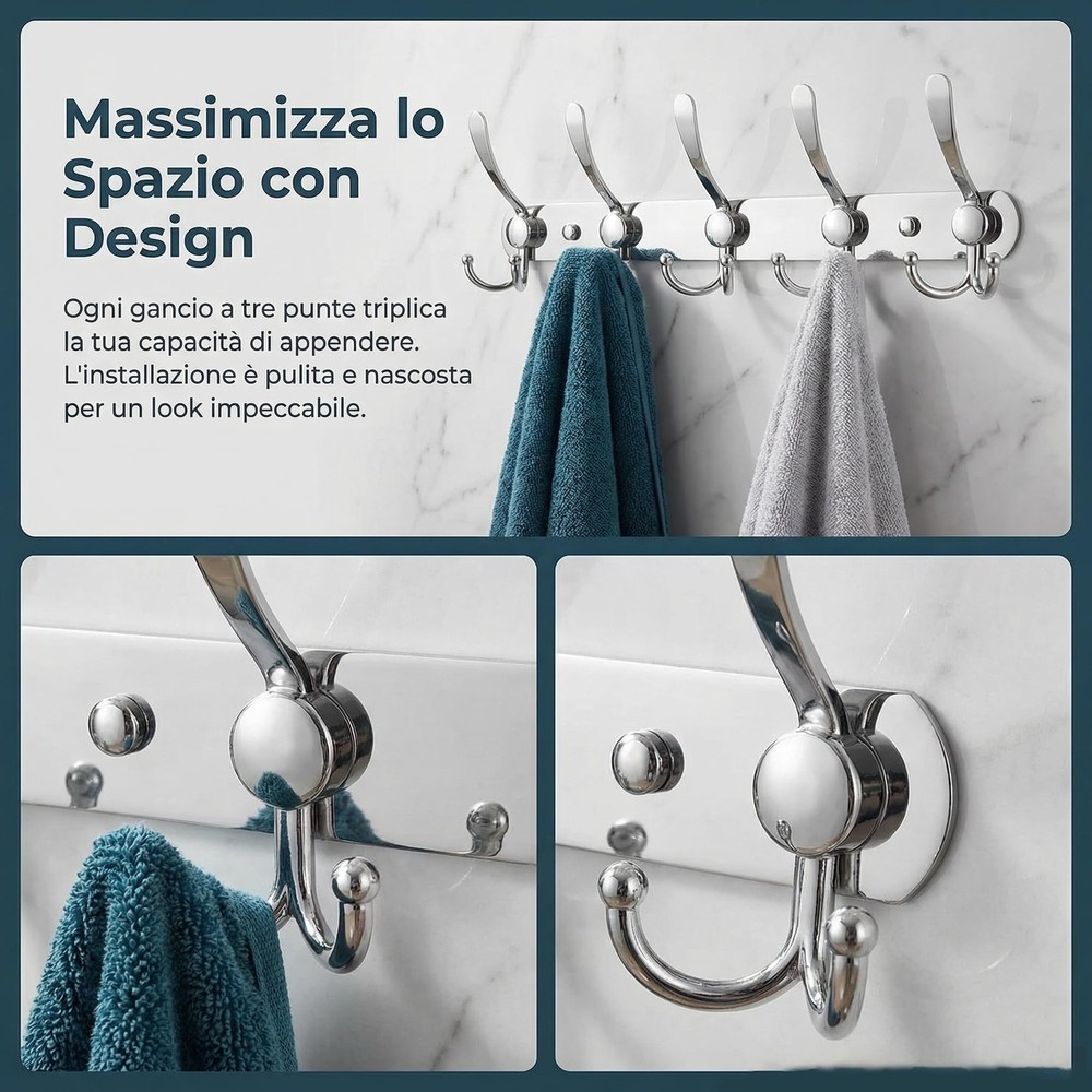 2-Pack Coat Rack Wall Mounted – Space-Saving Wall Clothes Rack, 5 Tri Hooks, ...