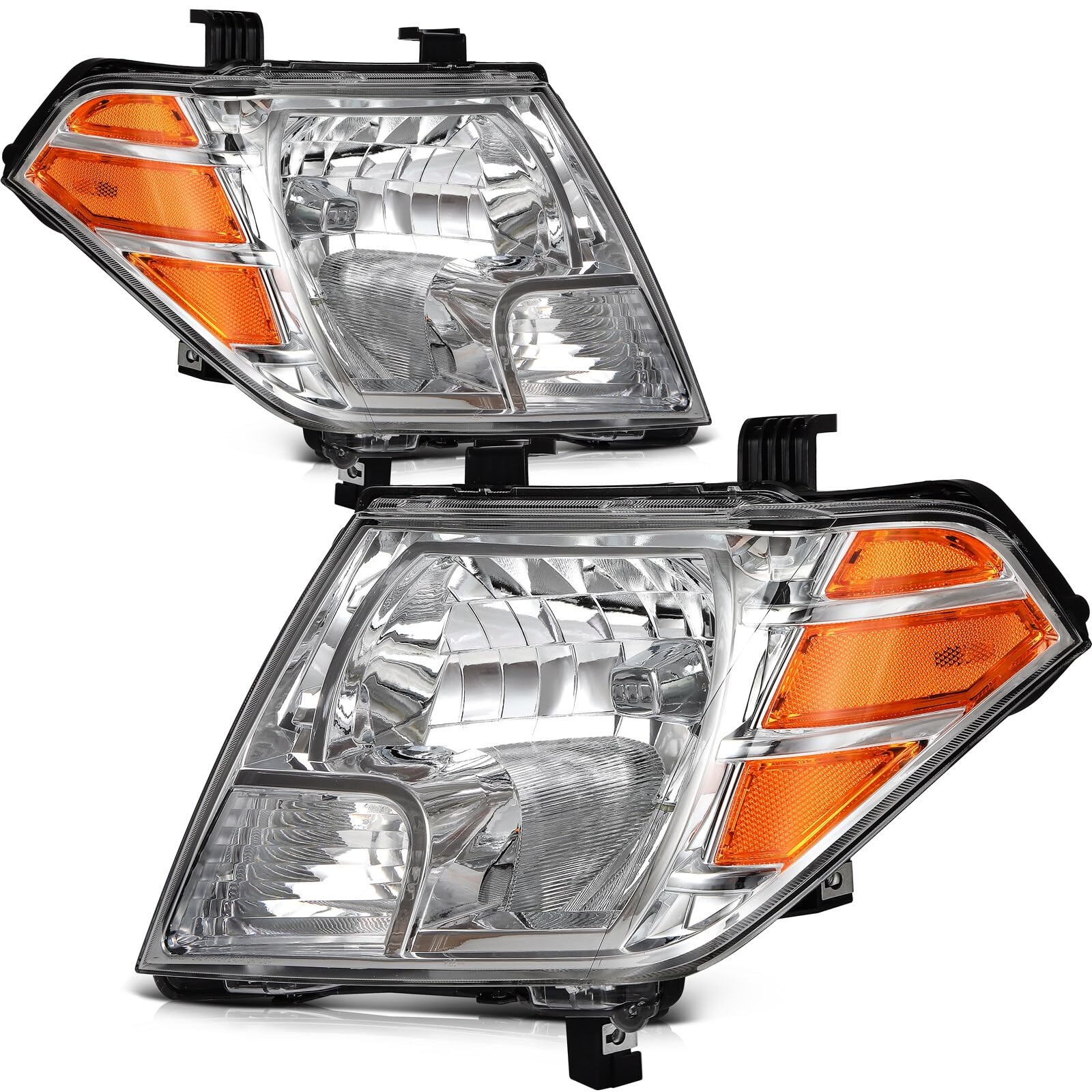 Headlight Assembly For Nissan Frontier Chrome Housing Amber Reflector