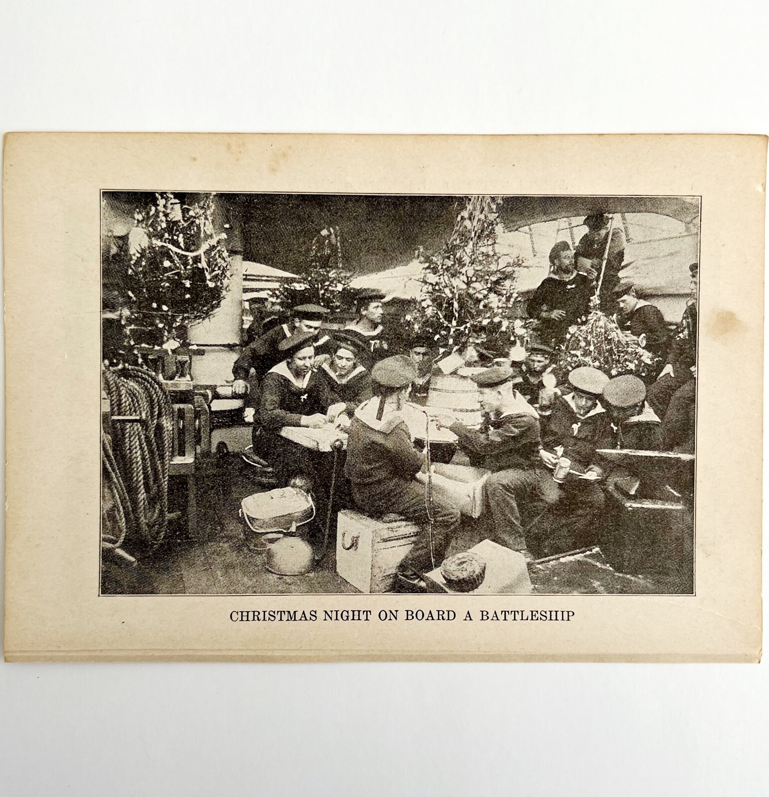 1914 WW1 Print Christmas On A Battleship Antique Military Period Collectible